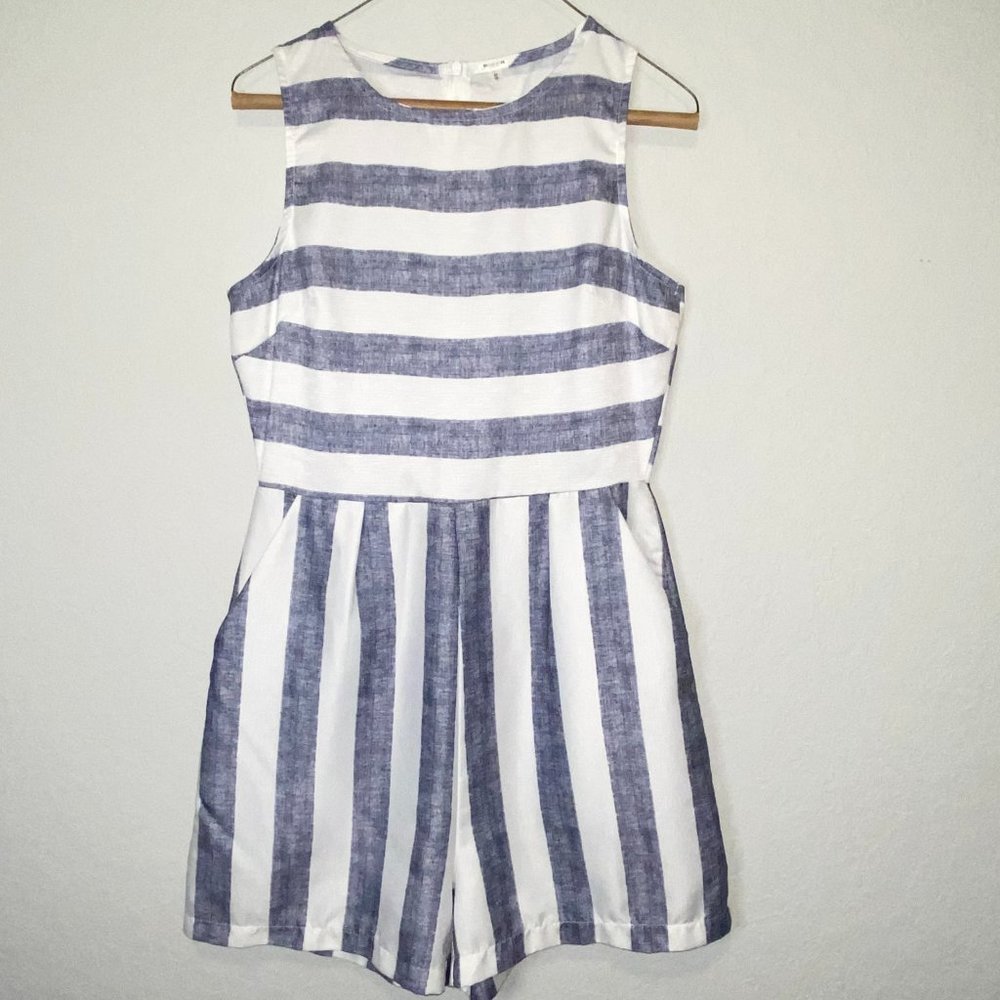 Blue and White Striped Romper